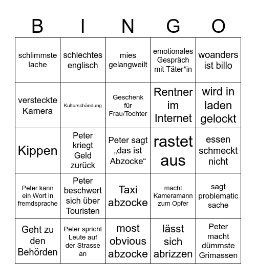 Achtung Abzocke Urlaub edition Bingo Card