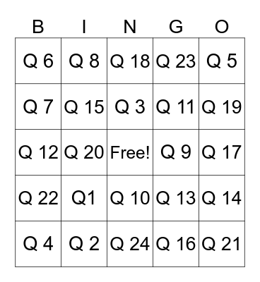 Test Q A Bingo Card