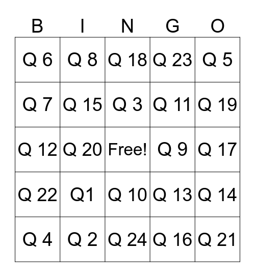 Test Q A Bingo Card