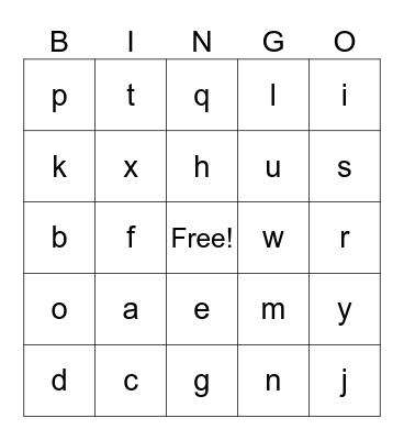 Alphabet Bingo Card