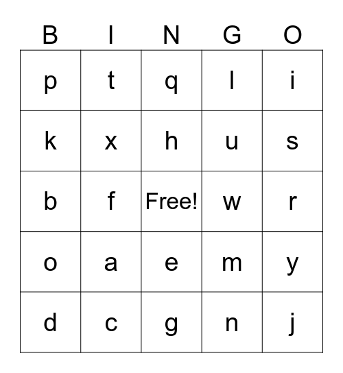 Alphabet Bingo Card