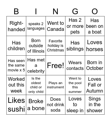 Mix and Mingle Bingo for a PRIZE Bingo Card