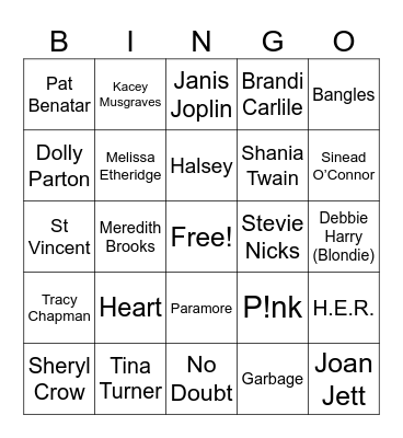 GIRLS WITH GUITARS Bingo Card