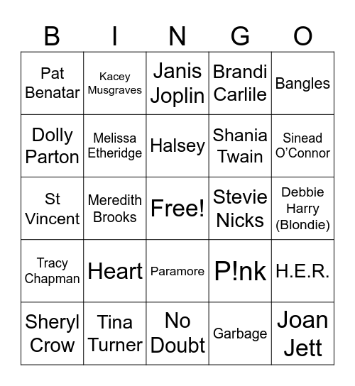 GIRLS WITH GUITARS Bingo Card