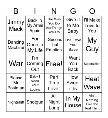 Motown Bingo Card