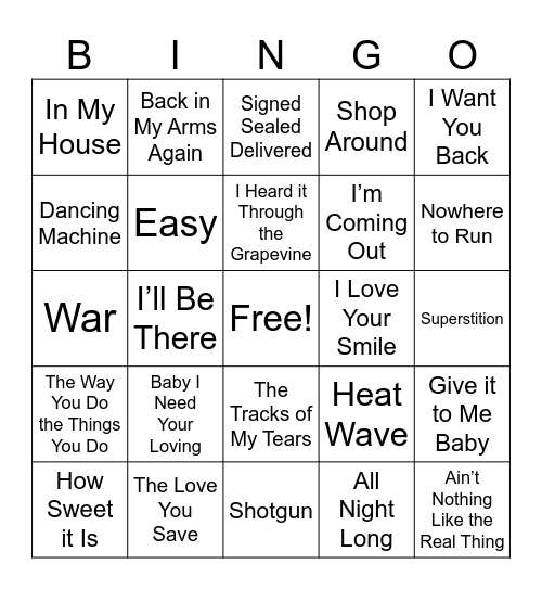 Motown Bingo Card