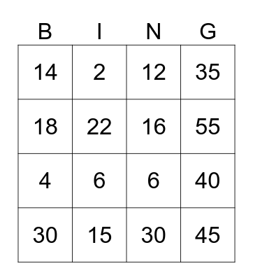 Division Bingo Card