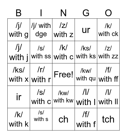 Complex Consonants Bingo Card