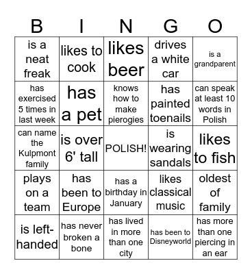 Moleski Reunion  Bingo Card