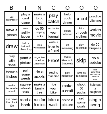 I'm Bored Bingo! Bingo Card