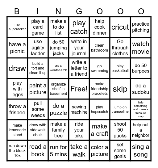 I'm Bored Bingo! Bingo Card