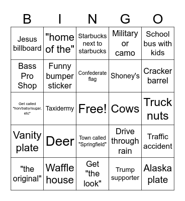 Road Trip Bingo Card