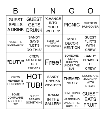 TRASH TV BINGO: BELOW DECK Bingo Card