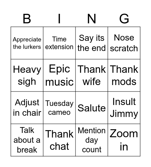 Final Speech Bingo Card