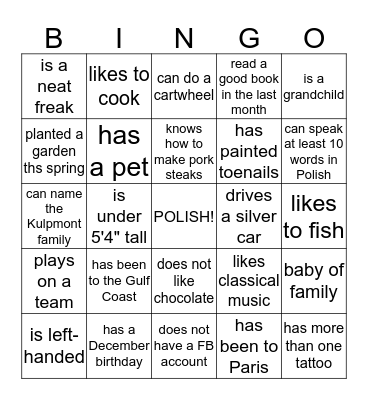 Moleski Reunion  Bingo Card