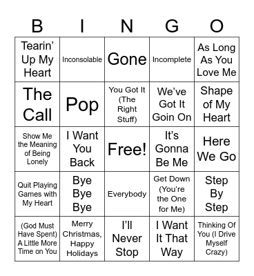 *NSYNC VS BACKSTREET BOYS Bingo Card