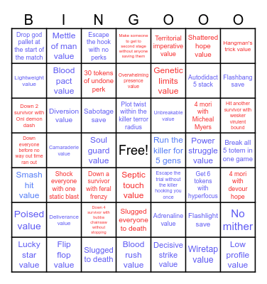 Dead by daylight ultimate bingo Card