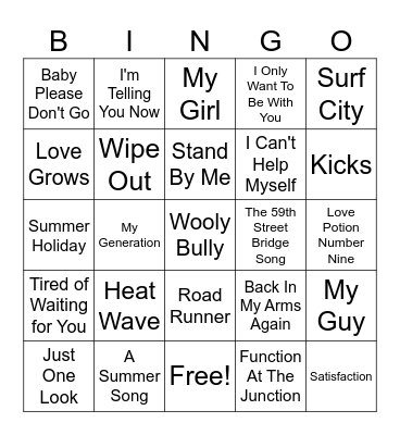 1960's Songs #7A Bingo Card