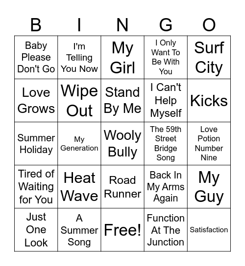 1960's Songs #7A Bingo Card