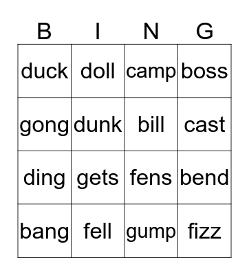 Phonics Bingo Card