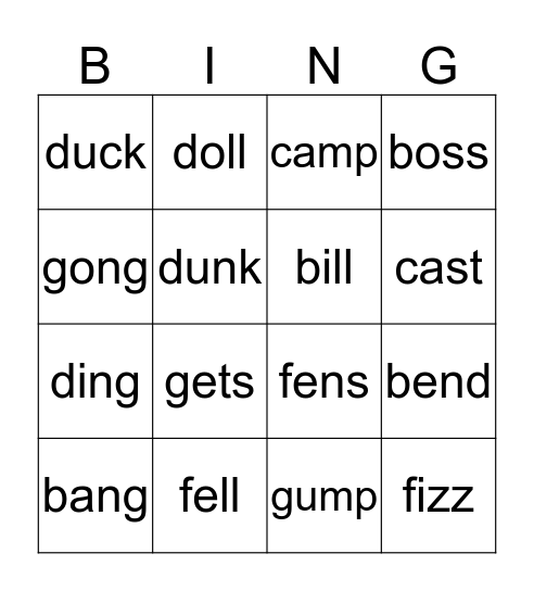 Phonics Bingo Card