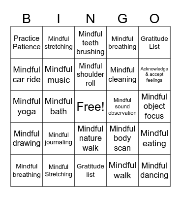 Mindfulness Bingo Card