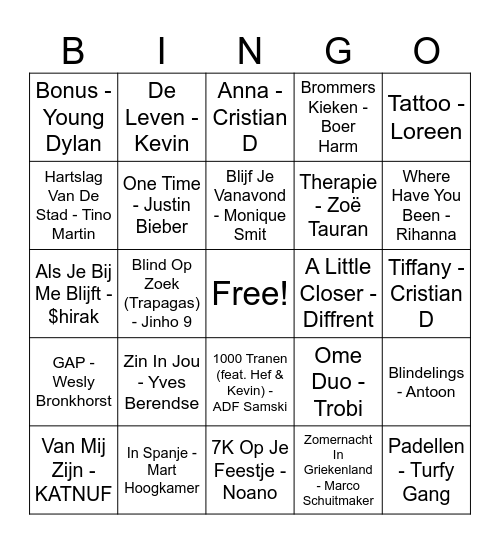 Muziek bingo #1 Bingo Card