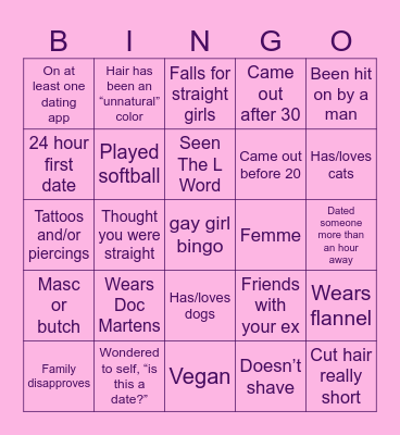 GAY GIRL BINGO Card