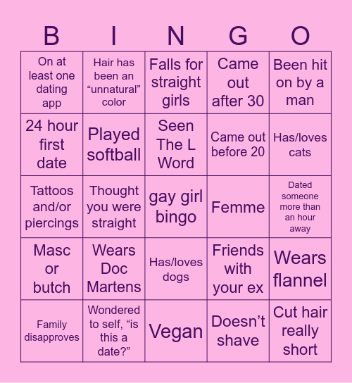 GAY GIRL BINGO Card