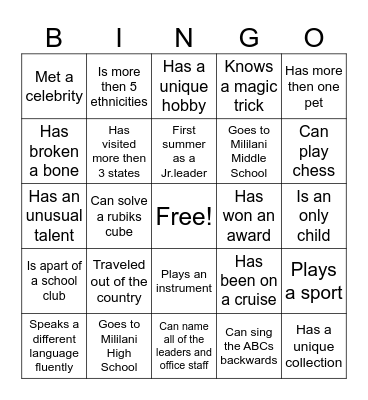 Summer Bingo Card