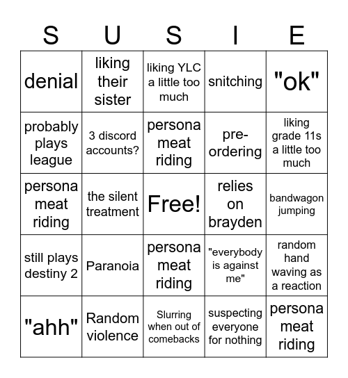 Amen Grooming Bingo Card