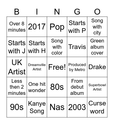 Spotify Main Bingo Card