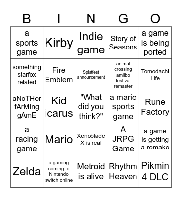 Nintendo Bingo for direct Bingo Card