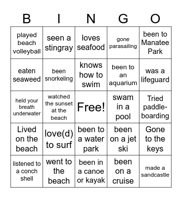 Water Bingo Card