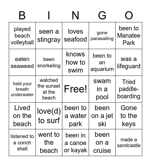 Water Bingo Card