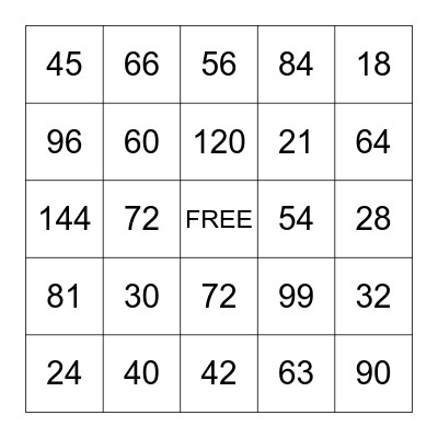 Multiplication BINGO Card