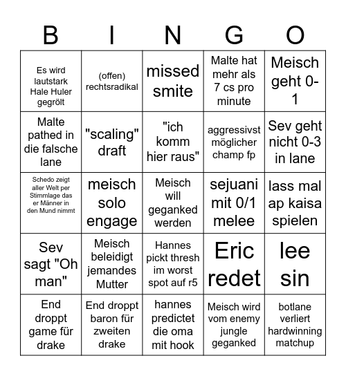 Sieg Bingo Card