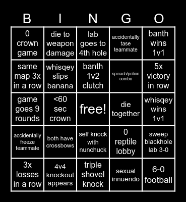 Party Animals Bingo Card