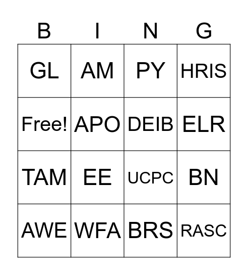 Acronym Avalanche Bingo Card