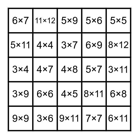 Multiplication BINGO - Call List Bingo Card