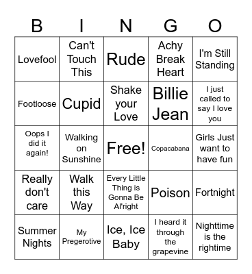 Music! Music! Music Bingo Card