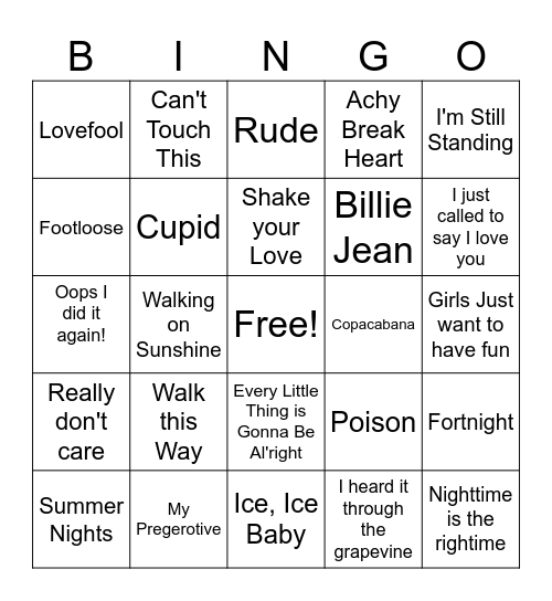 Music! Music! Music Bingo Card