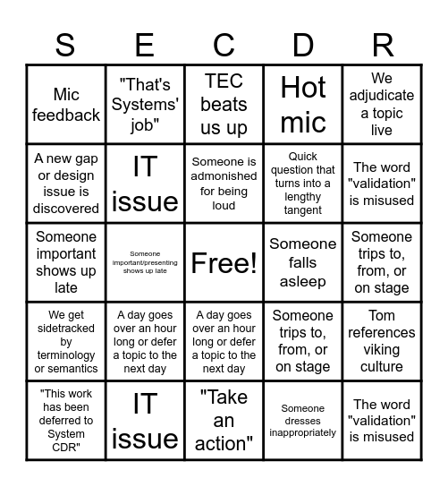 SECDR Bingo Card