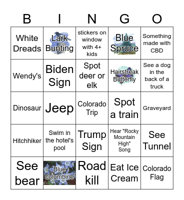 Colorado Trip Bingo Card