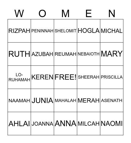 WOMEN OF THE BIBLE Bingo Card
