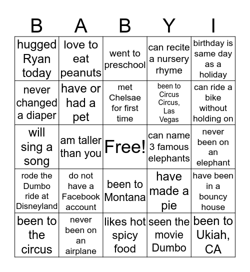 ISAIAH's SHOWER Bingo Card