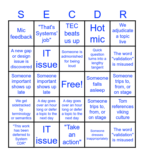 SECDR BINGO Card