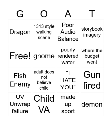 Goat Goat Bingo Card