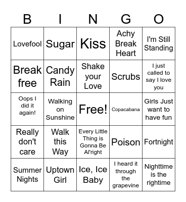 Music! Music! Music Bingo Card