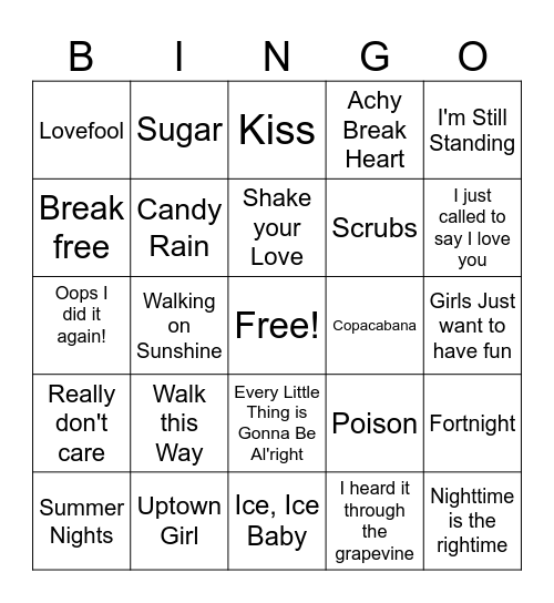 Music! Music! Music Bingo Card